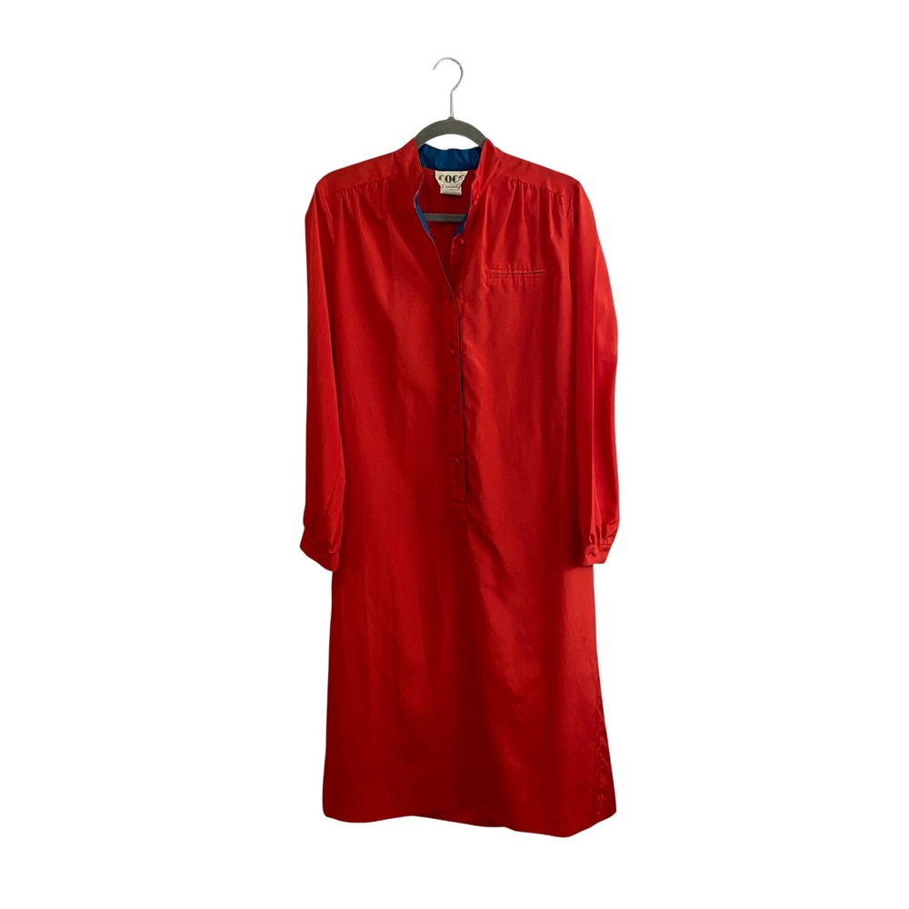 Vintage Coco of California Red Silky Shirt Dress Duster Colorblock Teal **FLAW**
